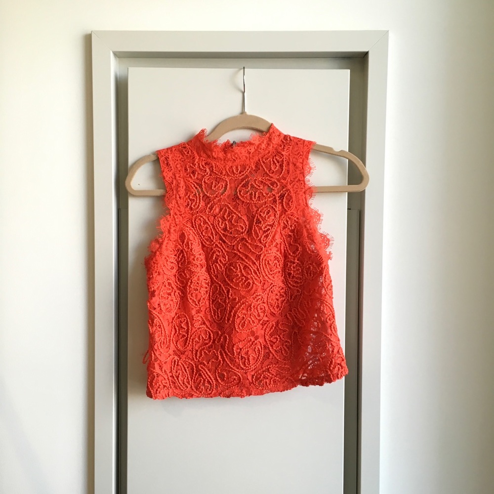 Zara Orange / Red Lace Sleeveless Top